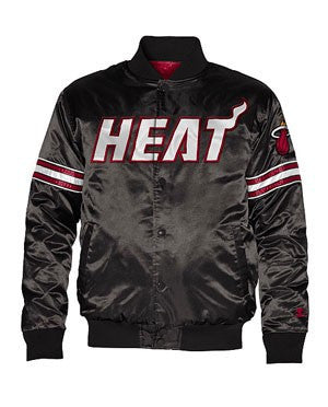 STARTER Men's Miami HEAT Team Color Logo Black Satin Starter Jacket