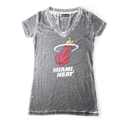 5th & Ocean miami heat Ladies BURNOUT HEAT LOGO VNeck